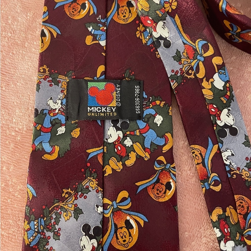 Disney Burgundy Tie with Mickey Mouse and Friends - Picture 4 of 5